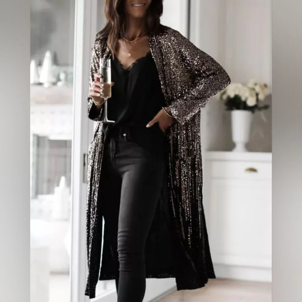 Dulcinea Sequined Duster Jacket in Rose Black Ombre - Picture 7 of 14